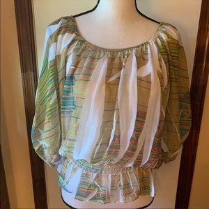 Blouse Top Peasant Boho Floral Lightweight Ruched  Flowy Hippie Size Medium